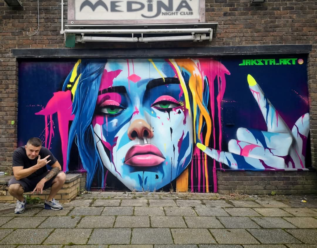 Wyvern punk street art mural by Jaksta Art